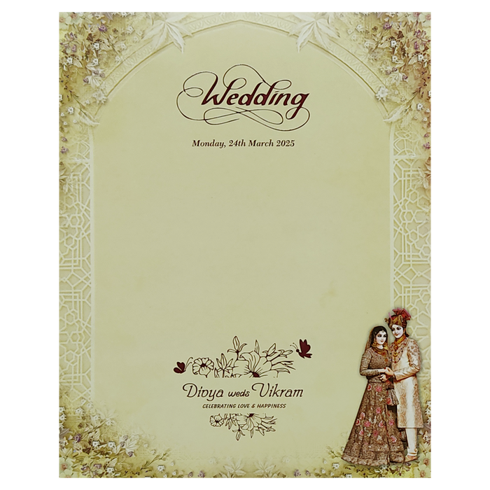 Cream Royal Bride Groom Padded Invitation Card