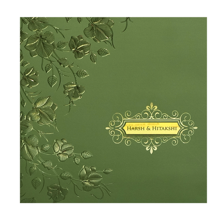 Olive Green Floral Wedding Card