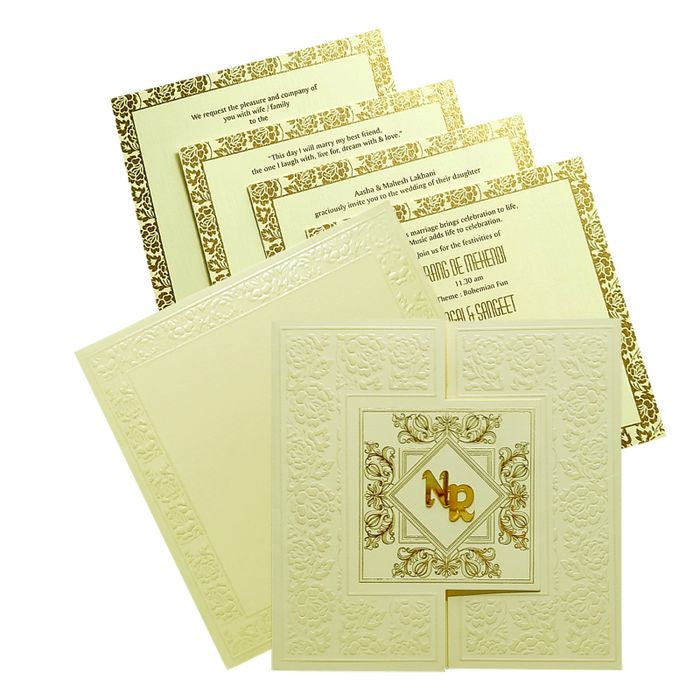 Ivory Embossed Floral Nameplate Marriage Card
