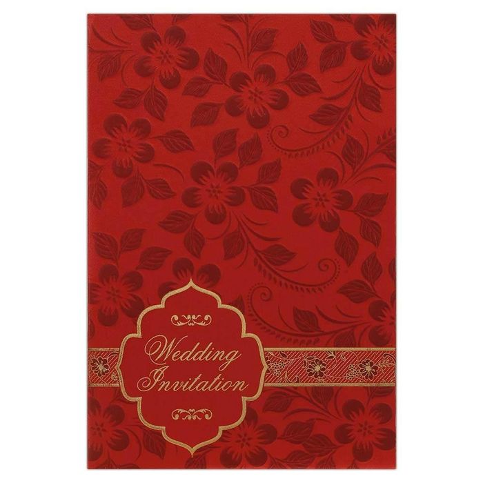 Invitation Card - Red Floral Satin Wedding Card-KNK4721