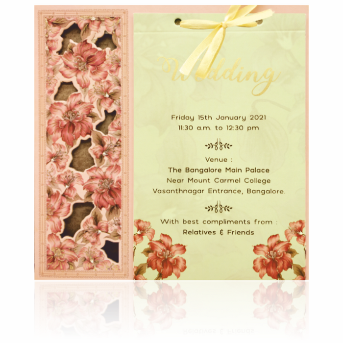 Pink laser cut Floral Stiff Board Wedding Card-KNKA8050