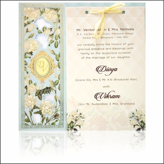 Green laser cut Floral Stiff Board Wedding Invitation Card-KNKA8051