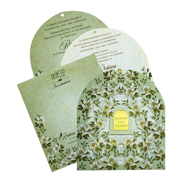 Green floral laser cut invitation card