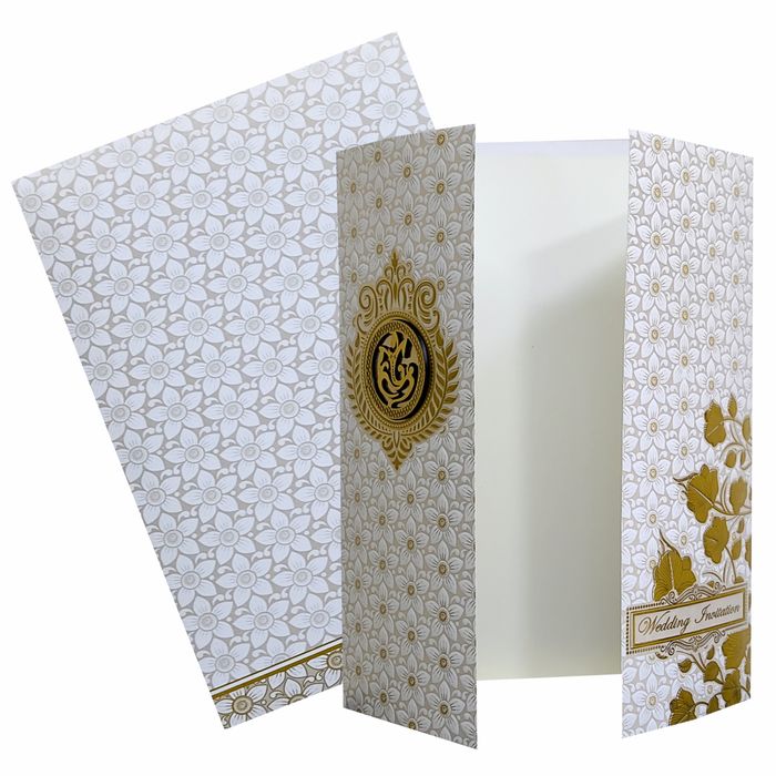 White Floral Embossed Door Invitation Card