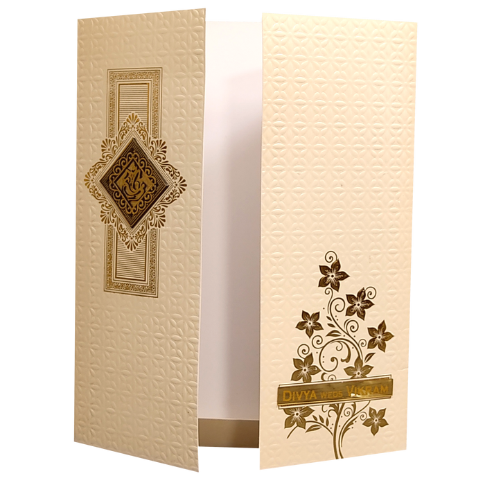 Cream Embossed Nameplate Marriage Card