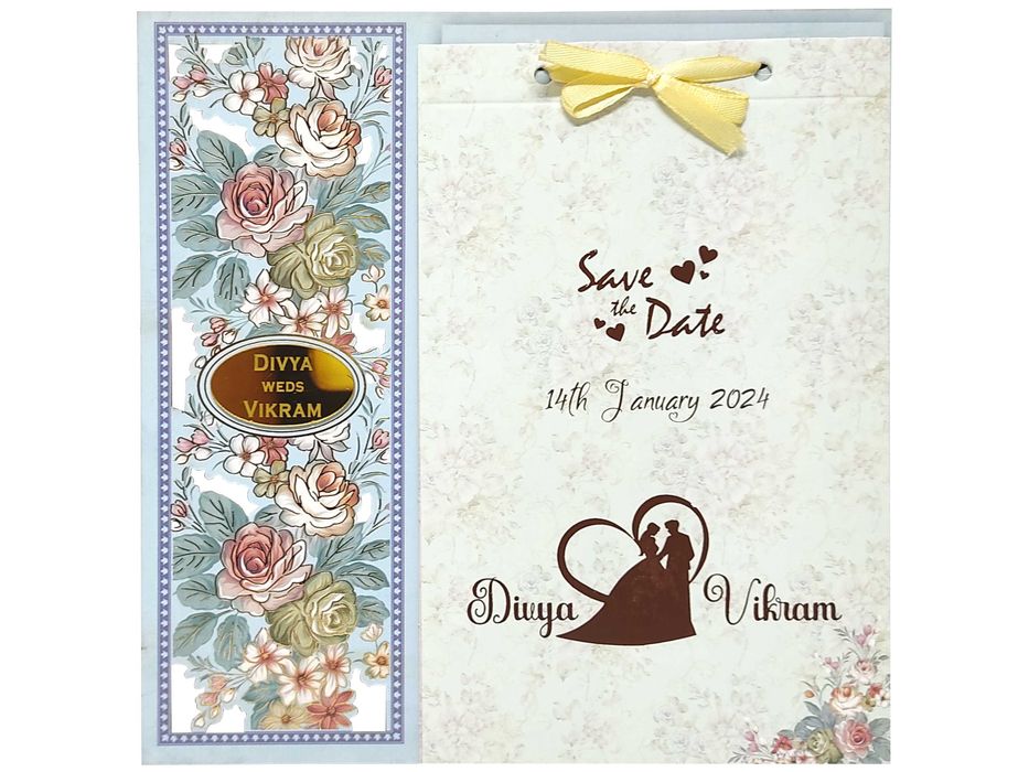 Blue Floral Offset Print Wedding Invitation Card-KNKA8063