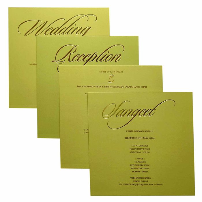 Olive Green Embossed Padded Wedding Card