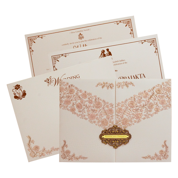 Light Pink Embossed Floral Wedding Card
