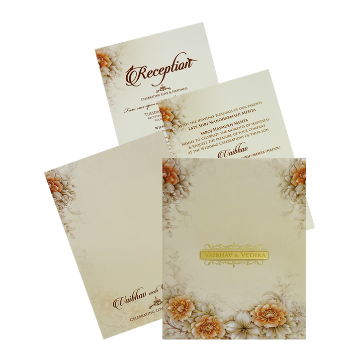Cream Beige Floral Padded Nameplate Invitation Card