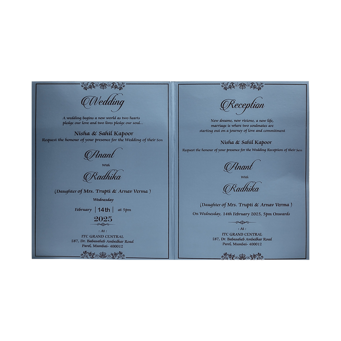 Blue Floral Hindu Wedding Card
