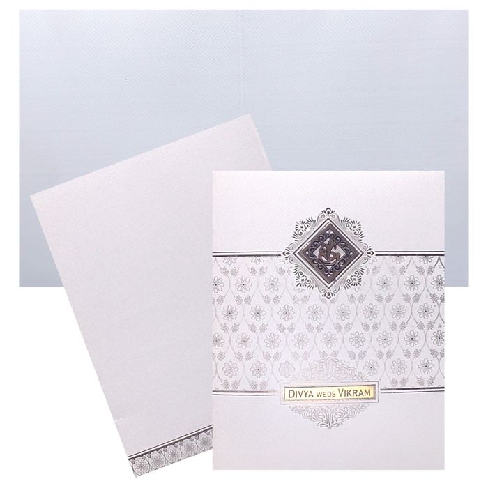 White Ganesha Floral Invitation Card