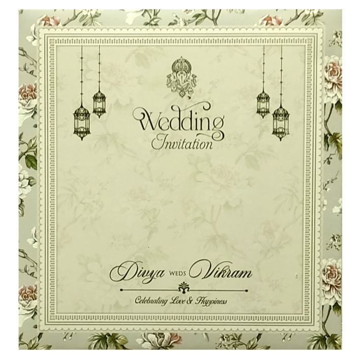 Green Floral MDF Invitation Card