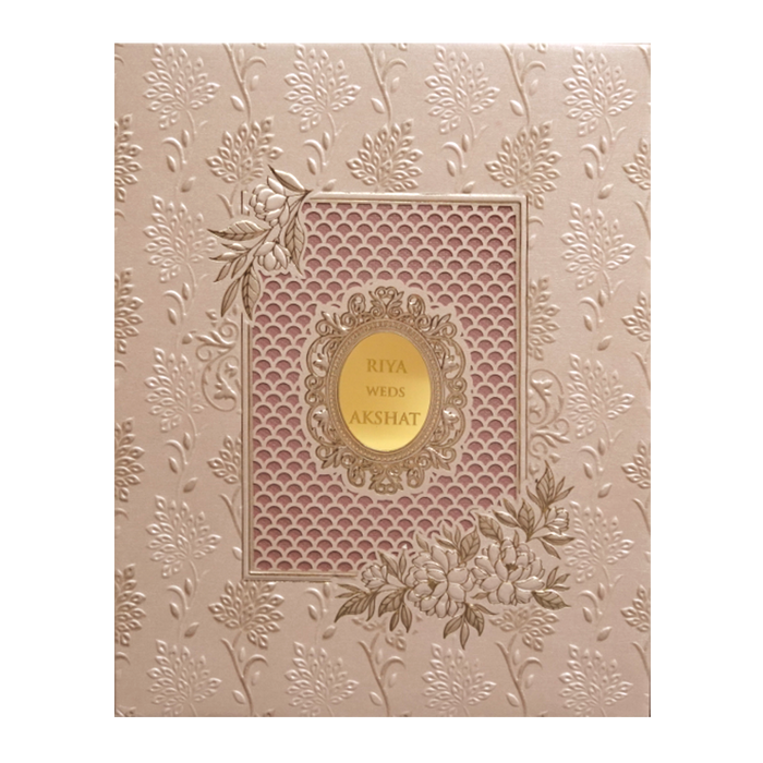 Beige Floral Padded Wedding Invitation Card