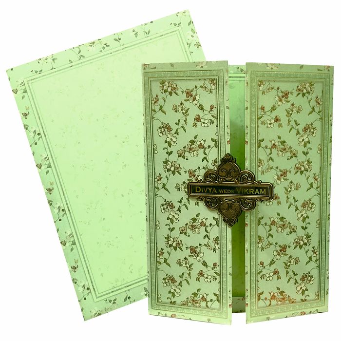 Green Floral Nameplate Door Invitation Card