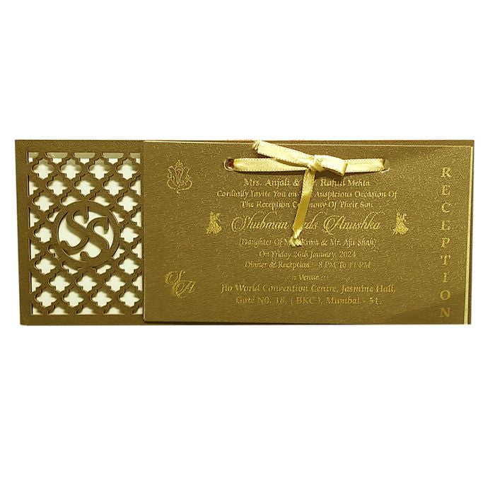 Gold Brown Laser Cut Wedding Invitation