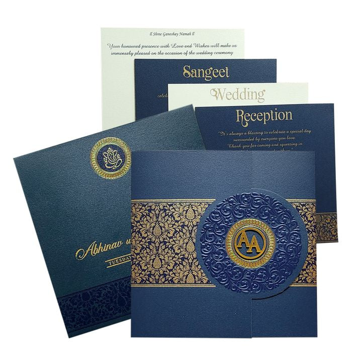 Blue Floral Door Wedding Card Design