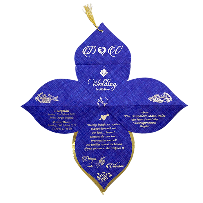 Blue Designer Coconut Shape Wedding Card Design-KNF9100B