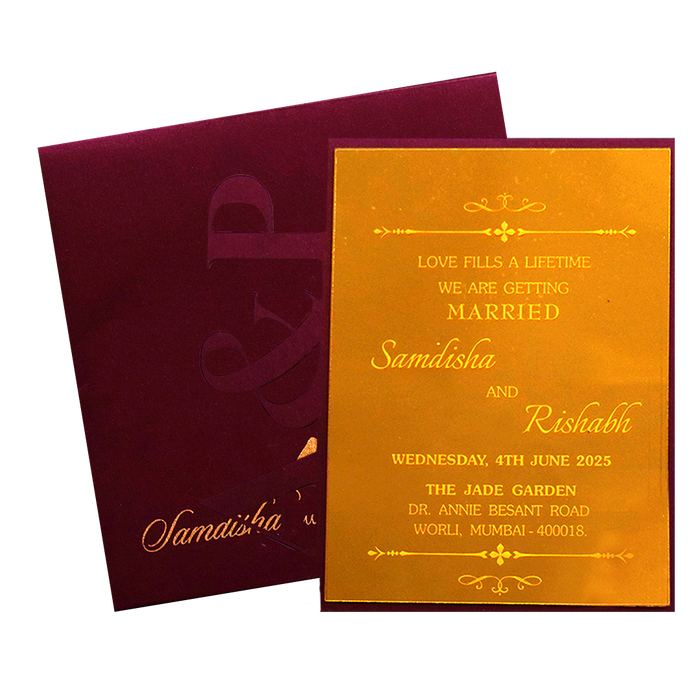 Royal Maroon MDF Invitation