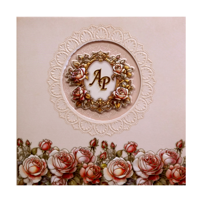 Pastel Pink Rose Padded Wedding Card