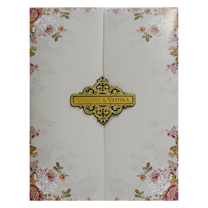 Grey Beige Floral Nameplate Door Invitation Card