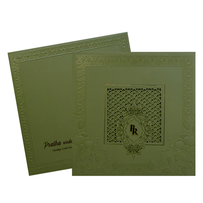 Olive Green MDF Wedding Card