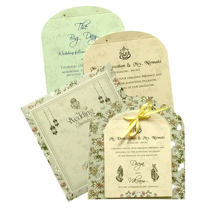 Green Floral MDF Invitation Card