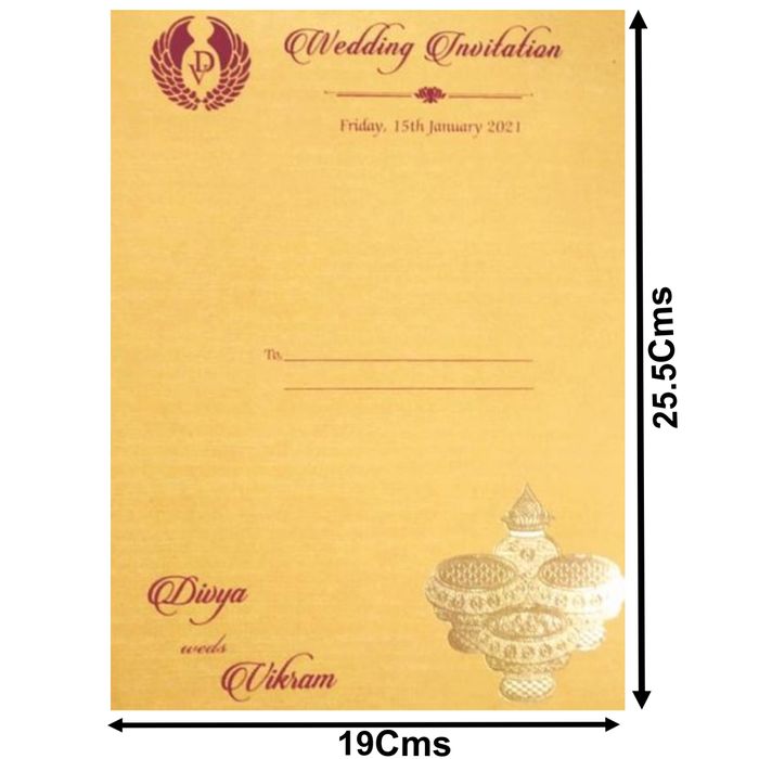 Gold Premium Padded Invite With Arishina Kuku Design-KNPS9522G