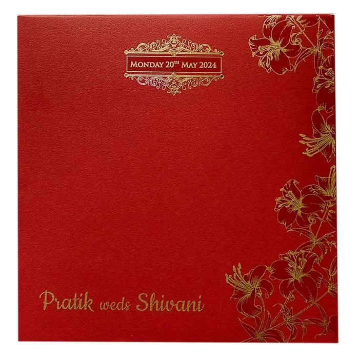 Red Floral Nameplate Door Wedding Card