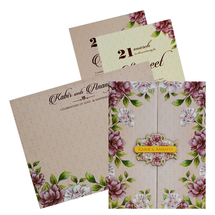 Peach Door Nameplate Wedding Card