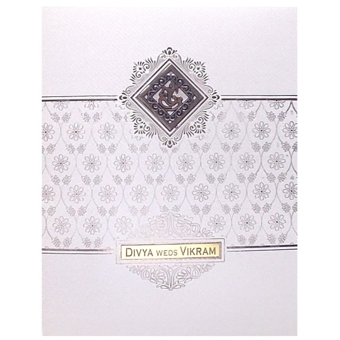 White Ganesha Floral Invitation Card