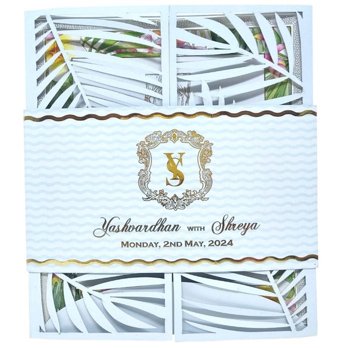 Sky Blue Premium Invitation In Floral Laser Cut Design-KNKYP002