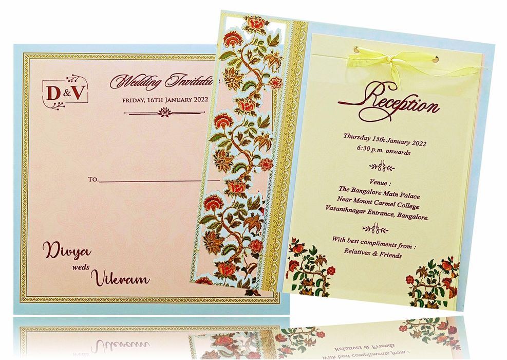 Pretty Red Flower Design Sky Blue Invitation Card - KNKA8053