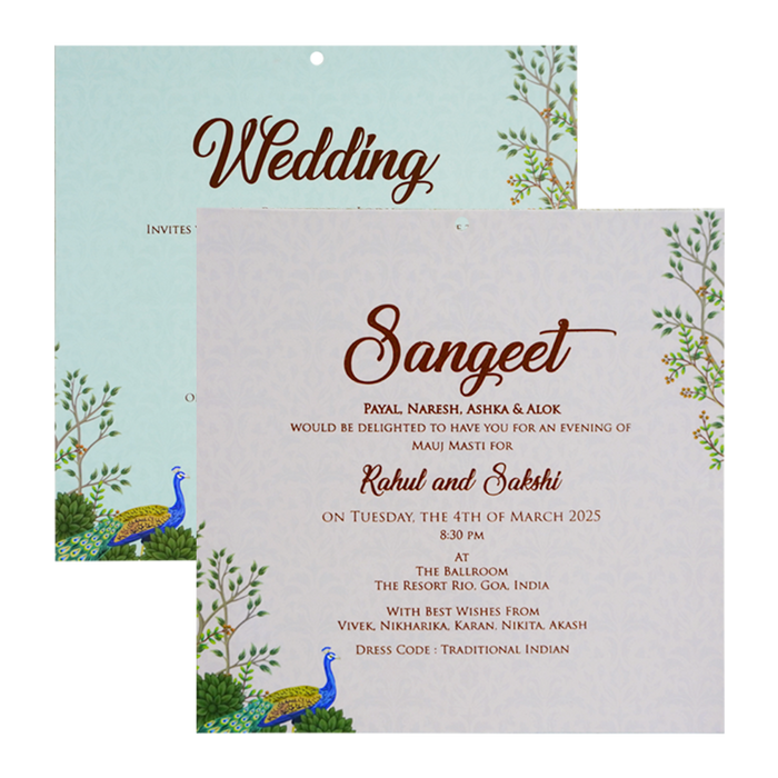 Cream Peacock Elephant MDF Invitation Card