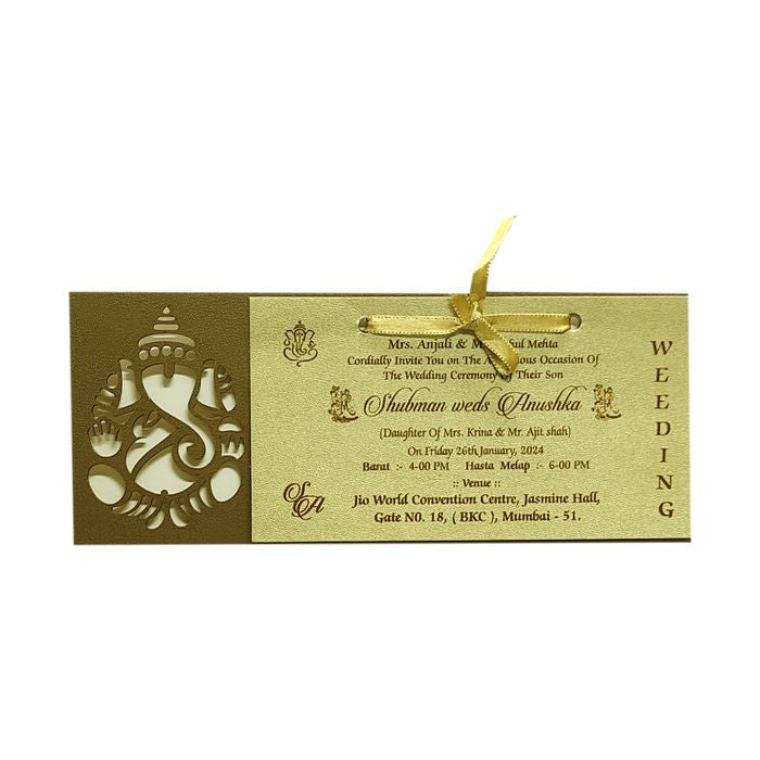 Brown Gold Ganesha Hindu Wedding Invitation Card