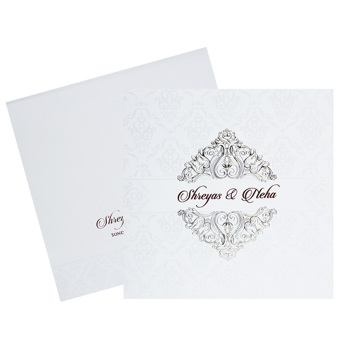 White Classic Design Marriage Invitation Card