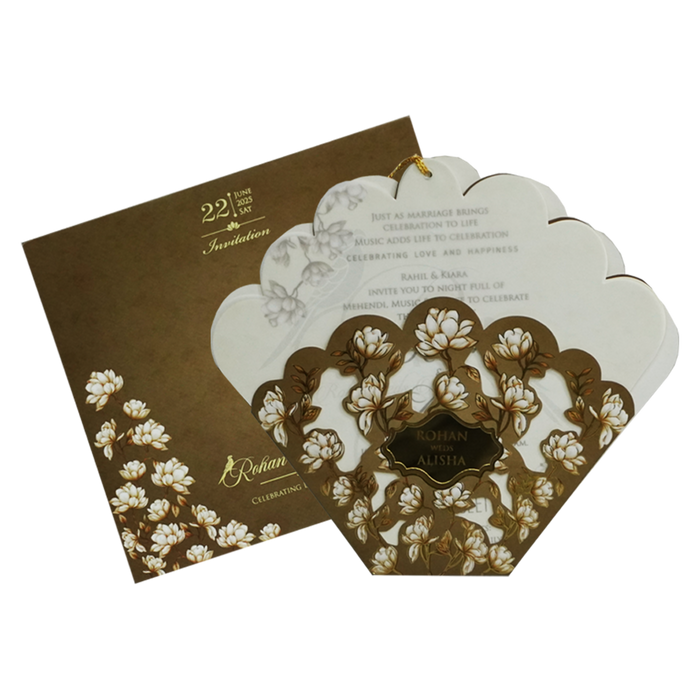 Brown Floral Nameplate Invitation Card