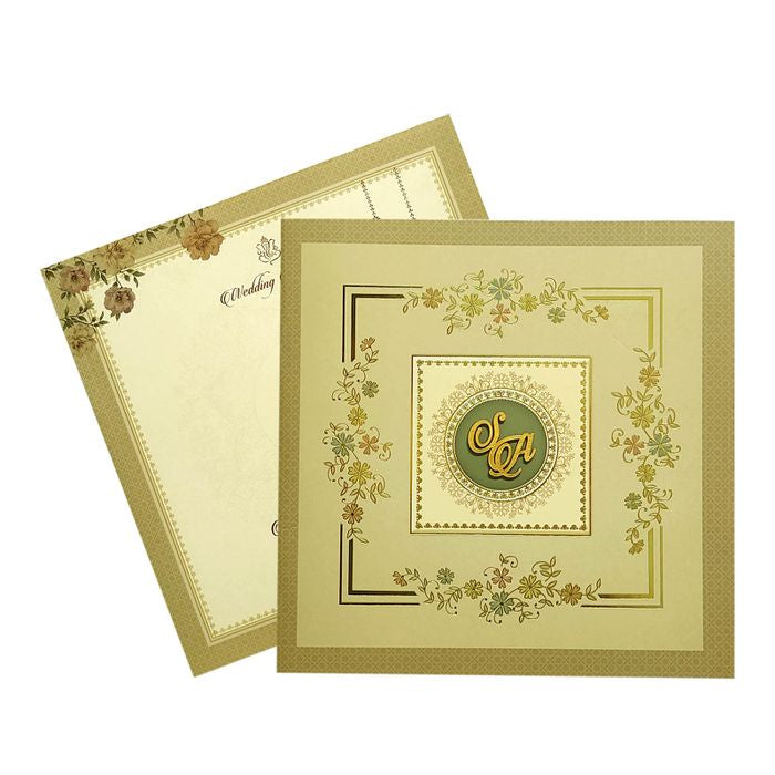 Brown Floral Nameplate Wedding Card