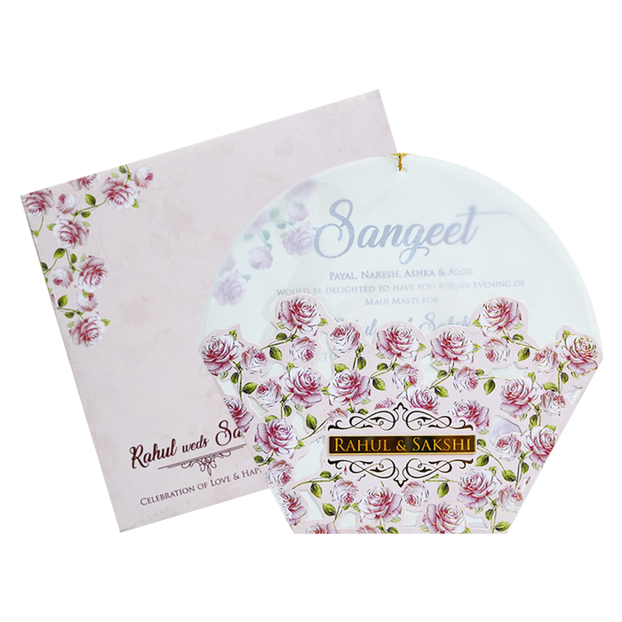 Pink Floral Laser Cut Nameplate Invitation Card
