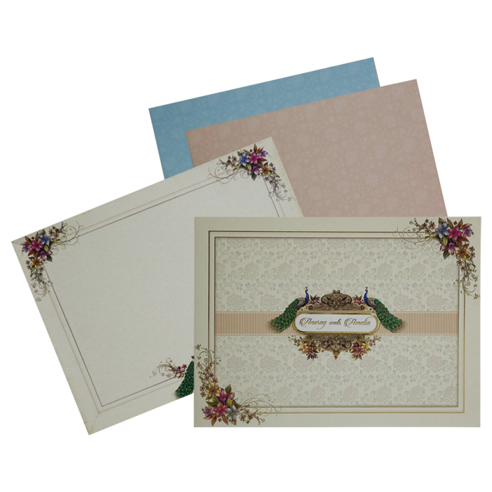 Cream Peacock Floral Invitation Card