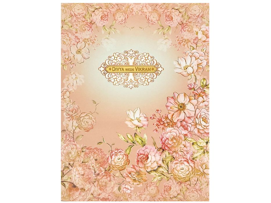 Pink Floral Invitation Card In Jumbo Size With Name Plate-KNKJ1096