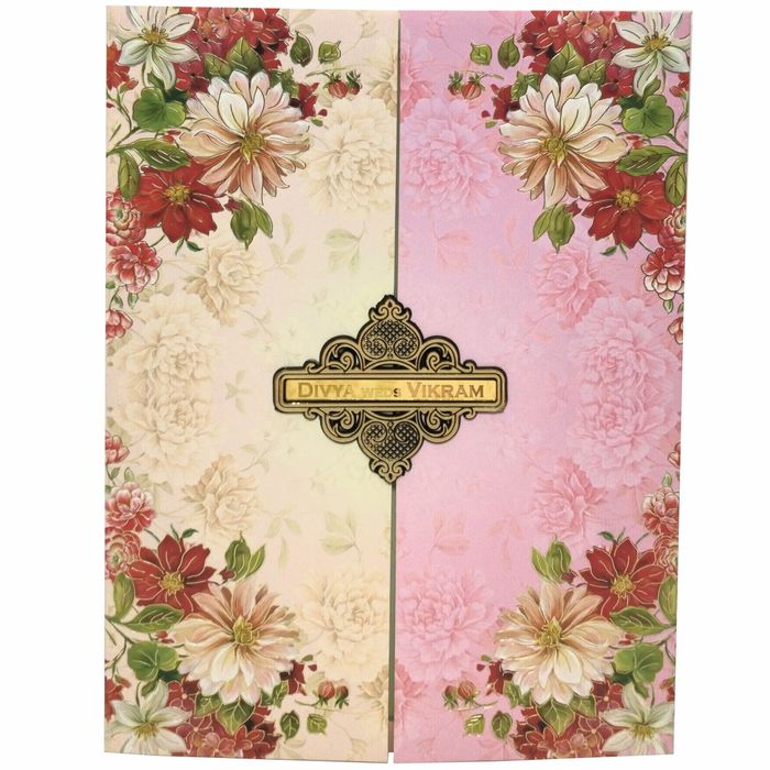 Multicolour Floral Open Door Offset Invitation In Jumbo Size-KNKJ1098
