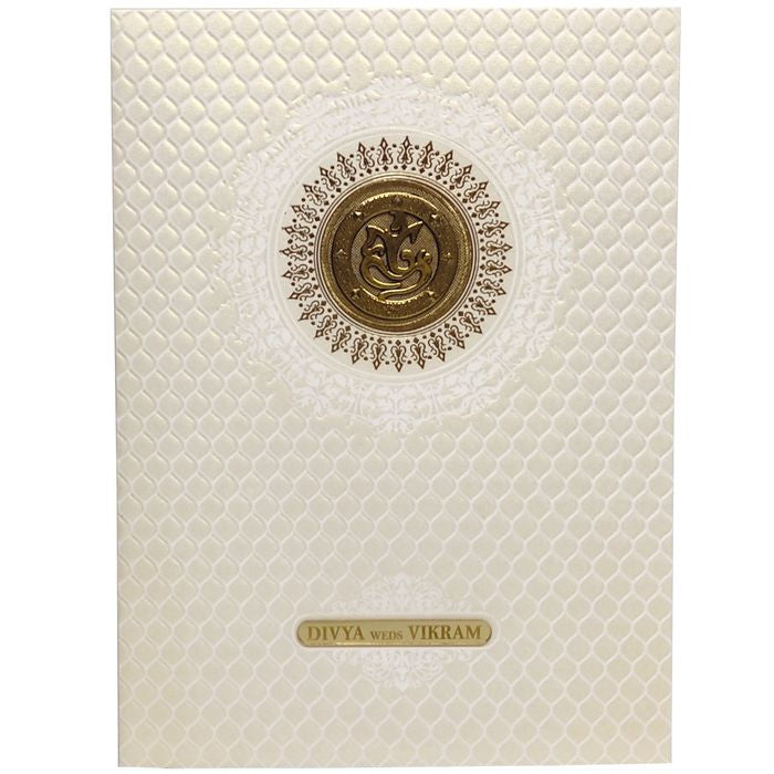 White Screen Traditional Embossed Design With New Ganesha Design-KNK7036W