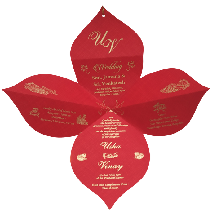 Red Designer Coconut Shape Wedding Card Design-KNF9100R