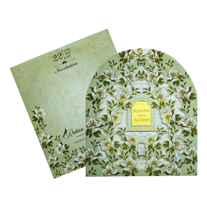 Green floral laser cut invitation card