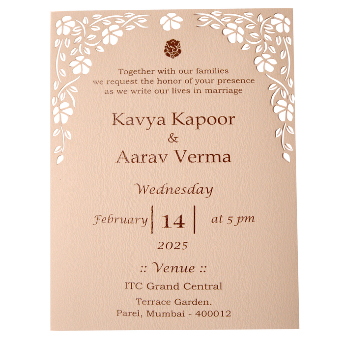 Peach Laser Cut Single Invitation Card