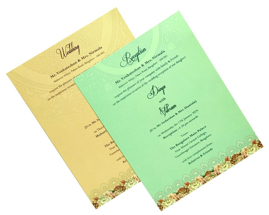 Light Blue Floral Padded Wedding Card In Offset Print