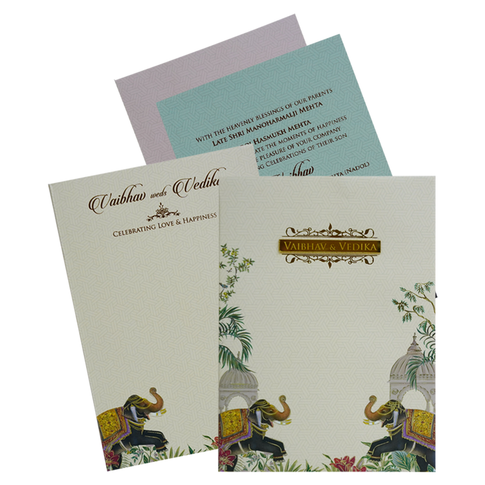 Cream Elephant and arch Padded Wedding Card