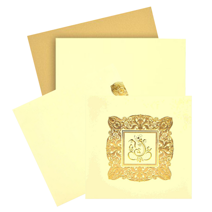 Alluring Cream Shading With Ganesha Wedding Card - KNK30310