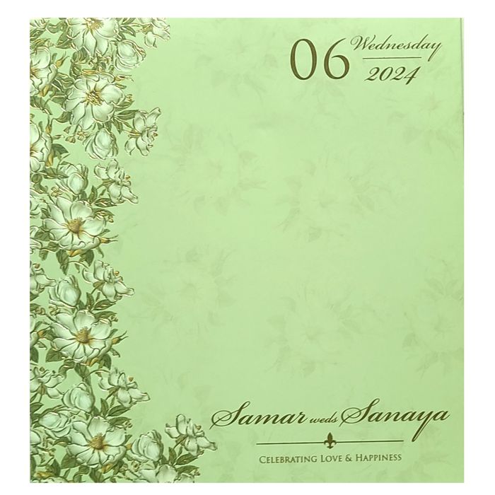 Olive green floral laser cut board invitation card