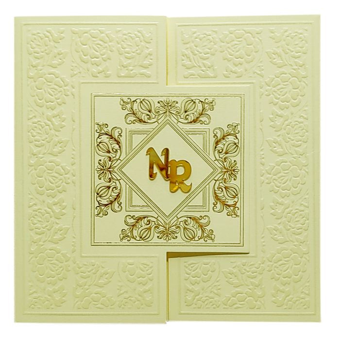Ivory Embossed Floral Nameplate Marriage Card